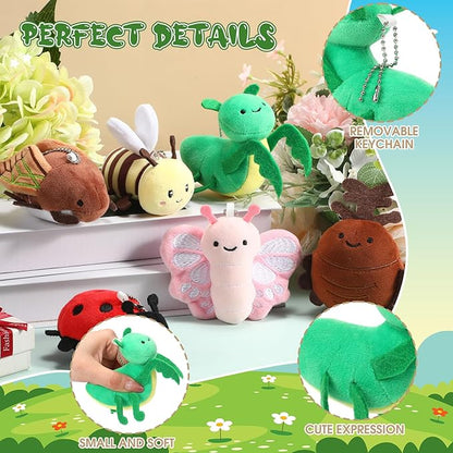 Cute Insect Plush Toys 4 Inch Small Ladybug Bee Moth Butterfly Mantis Beetle Stuffed Keychains Soft Cuddly Insect Plushies for Birthday Party Supplies Classroom Prizes Animal Collections