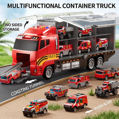 Kids Large Transport Truck Toy Set – Construction / Fire / Racing Cars with Play Mat