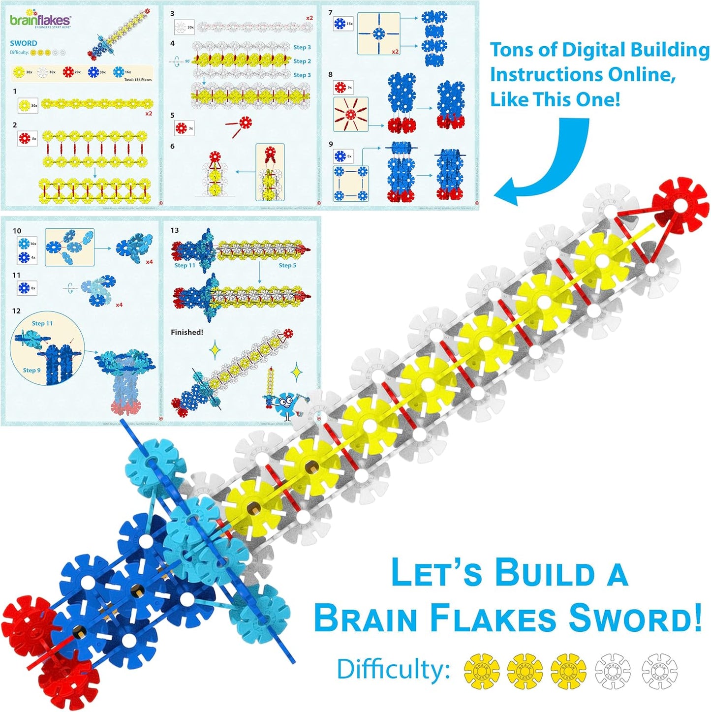 Brain Flakes 400 Piece Set, Ages 3+,Interlocking Plastic Disc Toy for Creative Building, Educational STEM Learning, Construction Block Play for Kids, Teens, Adults, Boys, and Girls