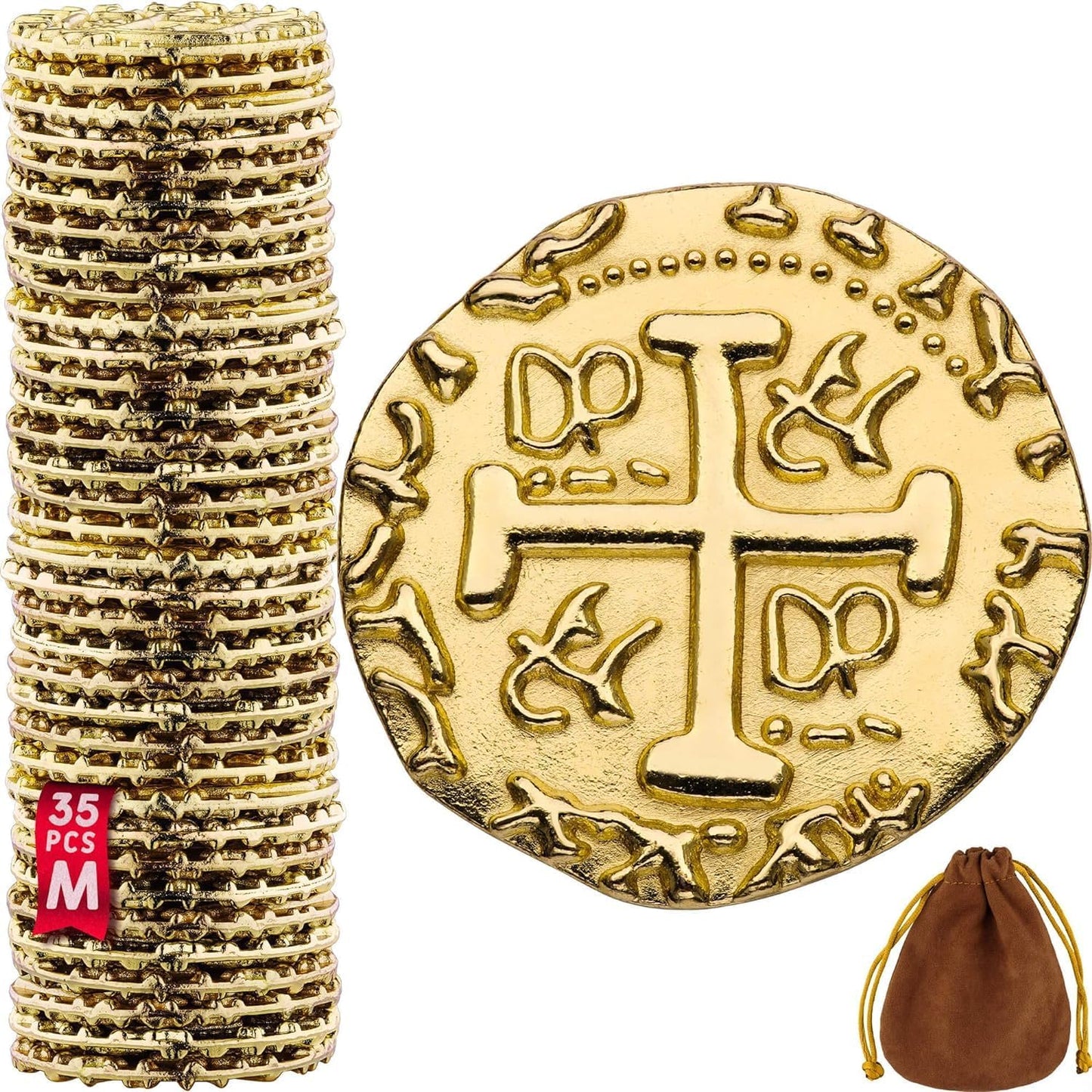 Real Metal Gold Coins – Shiny Treasure Coins for Board Games, Pirate Role Play & Tooth Fairy