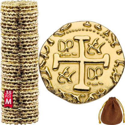Real Metal Gold Coins – Shiny Treasure Coins for Board Games, Pirate Role Play & Tooth Fairy