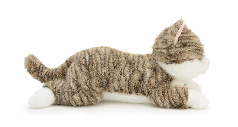 Realistic Lying Cat Plush Toy for Kids Cute Striped Kitten Pillow Soft Stuffed Animal for Sleeping Birthday Gift Room Decor