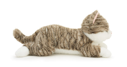 Realistic Lying Cat Plush Toy for Kids Cute Striped Kitten Pillow Soft Stuffed Animal for Sleeping Birthday Gift Room Decor