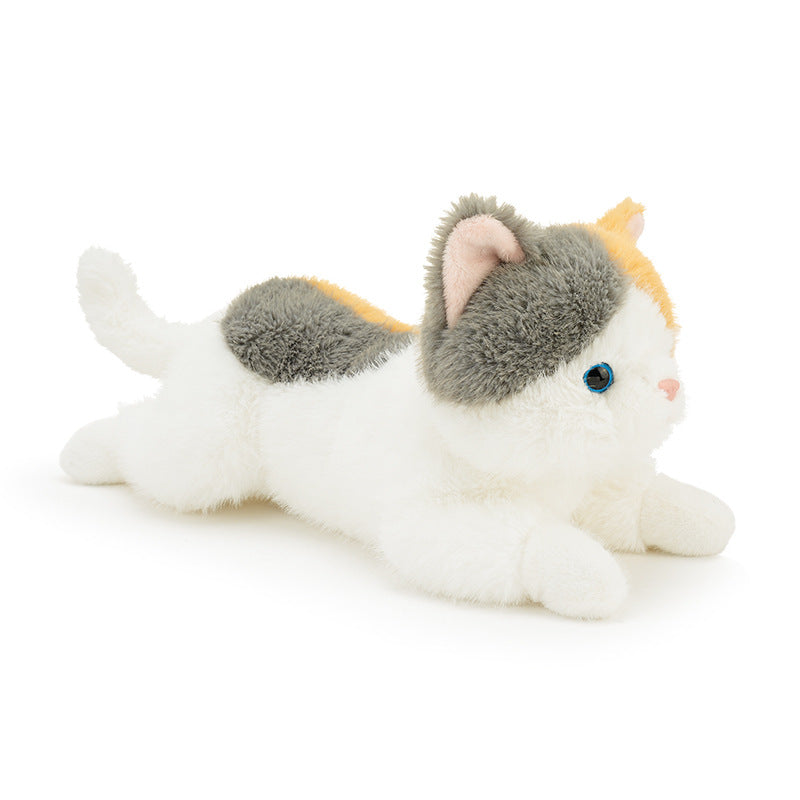 Realistic Lying Cat Plush Toy for Kids Cute Striped Kitten Pillow Soft Stuffed Animal for Sleeping Birthday Gift Room Decor