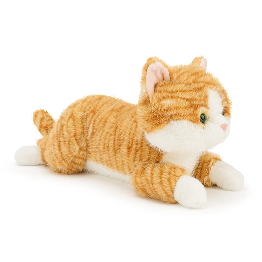 Realistic Lying Cat Plush Toy for Kids Cute Striped Kitten Pillow Soft Stuffed Animal for Sleeping Birthday Gift Room Decor