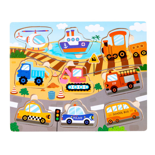 Multifunctional Kids Puzzle, Wooden Puzzle Board with Animal, Vehicle, Shape, and Fruit Themes, Ideal for Children 3+ Years