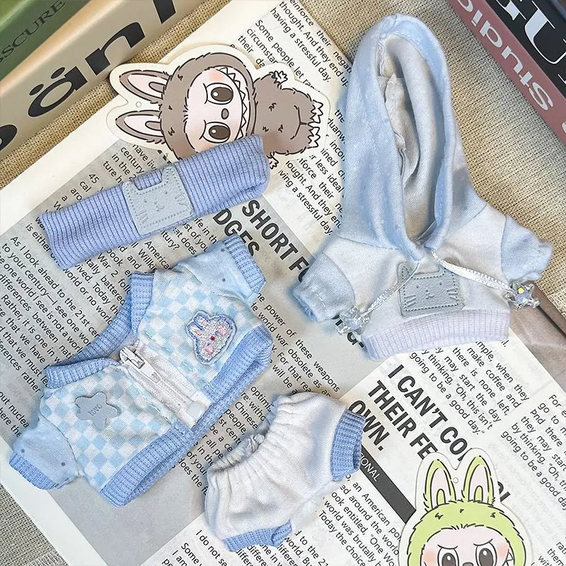 Streetwear Outfit for 17cm Doll– Hoodie, Overalls, Shorts & Headband（No doll)