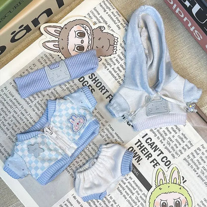 Streetwear Outfit for 17cm Doll– Hoodie, Overalls, Shorts & Headband（No doll)