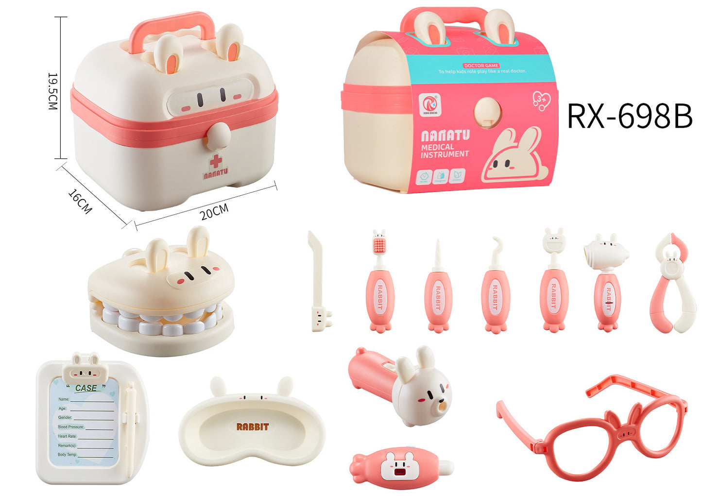 Bunny Dentist Kit for Kids – 18Pcs Pretend Play Medical Set with Cute Case, Stethoscope & Tools