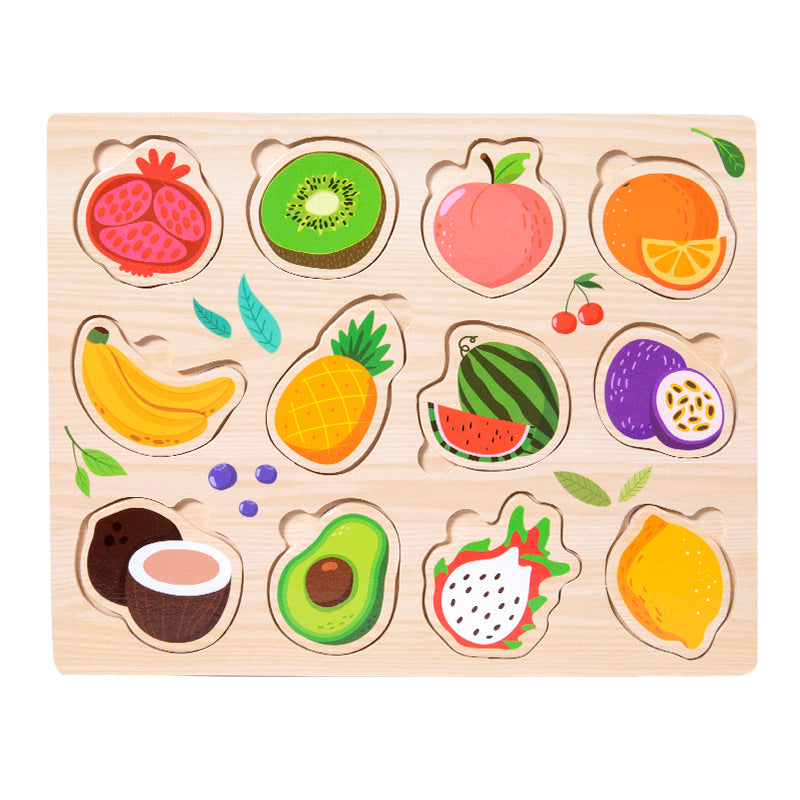 Multifunctional Kids Puzzle, Wooden Puzzle Board with Animal, Vehicle, Shape, and Fruit Themes, Ideal for Children 3+ Years