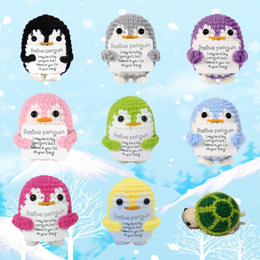 【Positive Penguin Plush】Handmade Crochet Amigurumi Toy | Inspirational Gift | Colorful Tiny Penguin with Message | Uplifting Desk Decor